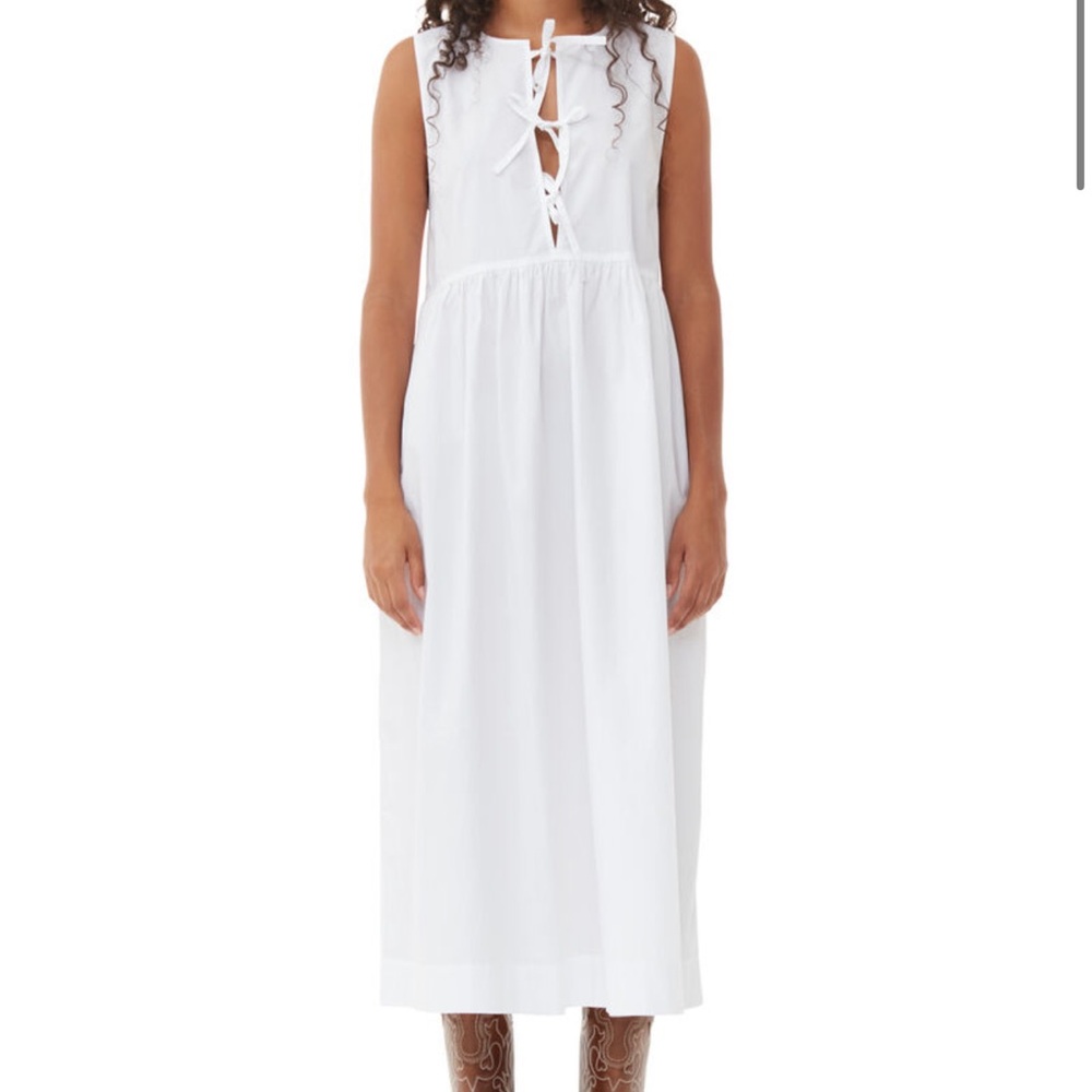 Ganni white poplin bow dress